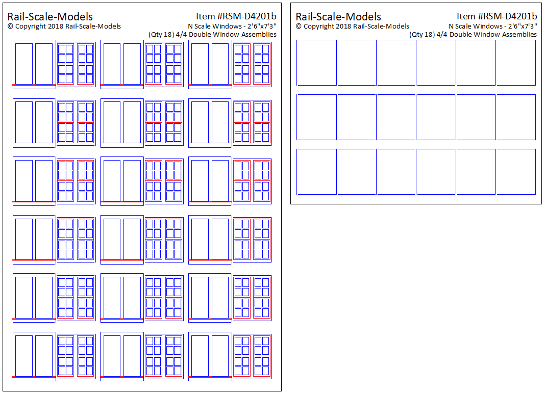 N Scale 4 over 4 Double Window Assemblies 2ft 6in x 7ft 3in